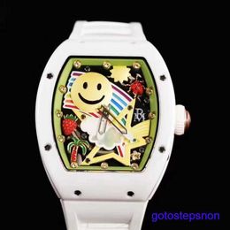Male RM Wrist Watch Mechanical Watches for Men Classic Barrel Tonneau Male Clock Rm 88 Smiley Rubber Strap Wristwatch Ceramic Fashion Chronograph 43mm