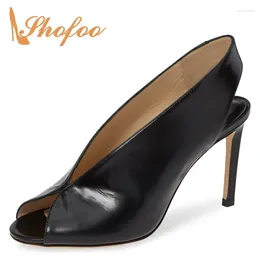 Dress Shoes Black White Slingbacks High Stilettos Peep Toe Pumps Woman Thin Heels Large Size 11 14 For Office Ladies CasBlack Sl