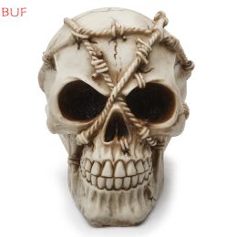 Sculptures Creative Human Head Skull Model Resin Skull Decoration Statue Home Room Decoration Skull Sculpture Halloween Skull Figurine