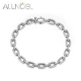 Bangle Allnoel Solid 925 Sterling Silver Chain Suitable for Womens Fashion Design Bright Full CZ Zircon Geometry Bracelet Exquisite Jewelry Q240506