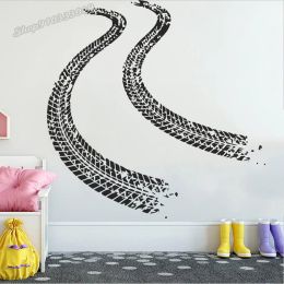 Stickers Tyre Marks Wall Decal Race Car Auto Motorcycle Sports Tyre Tracks Vinyl Wall Sticker Art Funny Teen Kids Boy Bedroom Decor C616