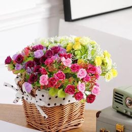 Decorative Flowers 21 Heads Artificial Small Rose Home Decoration Silk Peony Wedding Decorations Bride Bouquet Fake Plants