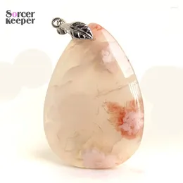 Pendant Necklaces Fashion DIY Charm Women Man Natural Cherry Blossoms Agate Stone Slide Healing Crystal For Jewelry Making BI039