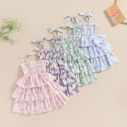 Girl Dresses FOCUSNORM 0-3Y Toddler Baby Girls Summer Princess Dress Sleeveless Bandage Straps Sunflowers Print Ruffles Layered Sundress