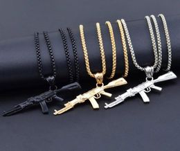 3 Color Steampunk Personalized AK47 Gun Big Pendant Necklaces Men Black Silver Gold Alloy Statement Necklace Hip Hop Jewelry3452651
