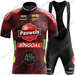 Pauwels Sauzen Bingoal Team Cycling Jersey Set Summer Clothing Men Kit Road Bike Shirts Suit Bicycle Bib Shorts 240506