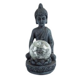 Sculptures Meditating Buddha Statue Outdoor Resin Figurines Asian Zen Lotus Solar Powered LED Garden Light for Home Patio Yard Balcony Lawn