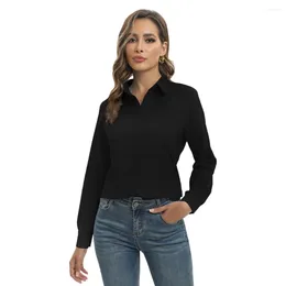 Women's Polos Women Button Down Shirts Long Sleeve Blouses Casual V Neck Tops Office Work S-5xl Plus Size