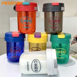 Cups Dishes Utensils Portable outdoor family sports tea cup with plastic water bottle for girls featuring cute Straws childrens water bottleL2405