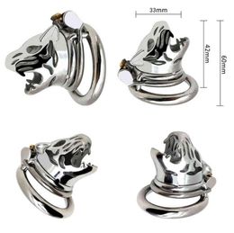 Nxy Device Male with Anti loop Animal Tiger Head Stainless Steel Cock Cage for Men Sex Toys Adult Products Penis Ring 01282464949