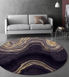 Carpets 3D Gold Black Marble Round Living Room Carpet Modern Abstract Area Rug For Bathroom Bedroom Bedside Anti Slip Chair Floor 9079269