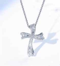 New Unique Fine Jewelry Real 925 Sterling Silver Cross Pendant Full White Sapphire CZ Diamond Popular Party Women Wedding Clavicle4382166