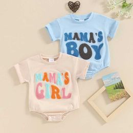 Rompers Baby Clothing Summer Boys Girls Letter Embroidery Short Sleeve Newborn Bodysuits Jumpsuits Toddler Clothes H240507