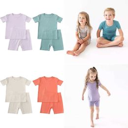 Clothing Sets Kids Loungewear Pyjamas Bamboo Fibre Boys Childrens Short Sleeve Top+Shorts Costumes For Girls Outfits Suit H240507