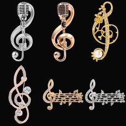 Pins Brooches Rhinestone Music Brooch Music Notes Microphone Metal Pins Singer Concert Luxury Jewelry Womens and Mens Accessories WX