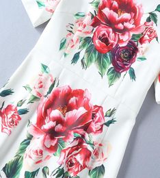 Fashion-Peony flower Print Silk Dress Fashion Short Sleeves Summer Women Dress Milan Gown DH491185975