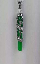 11 green Jade pendant necklace Long Zhu pendant Colour retention plated silver jade dragon pillars whole C27096721
