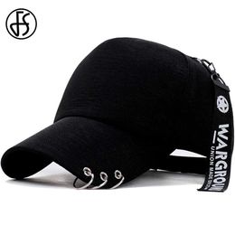 Ball Caps FS 2024 Trendy Iron Ring Baseball Caps For Men Snapback Hip Hop Cap Black Cotton Streetwear Summer Women Hat Bone Trucker Hats Y240507