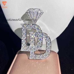 Lifeng Jewelry 925 Silver White Gold Plated Hip Hop Pendant Iced out Custom VVS Moissanite Letter Pendant Charm