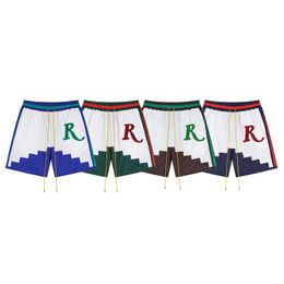24S Fashion Brand RHUDE Letter Embroidery Casual Color Block Shorts Mens and Womens American High Street Beach Pants