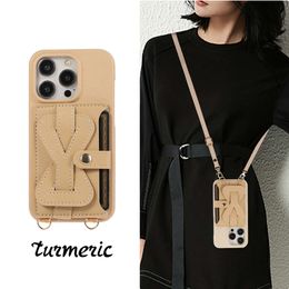 Suitable for iPhone 15 ProMax back cover phone Samsung S24U crossbody card insertion wrist strap protective case 14