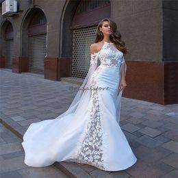 Mermaid Wedding Dresses 2024 illusion Side Appliques Lace Boho Bridal Gowns Arabic Dubai Fairytale Bohemian Bride Dress Elf Civil Country Robe Mariage Elegant