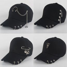 Fashion hip hop cotton baseball cap Creative Piercing Ring Caps Punk Adult Casual Solid Adjustable Unisex hat hats 240426