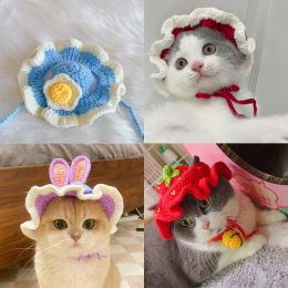 Clothing New Funny Knitted Pet Hat Headwear Lovely Animal Flower Shape Hand Crochet Caps Puppy Cats Cosplay Party Hat Photo Props Decor