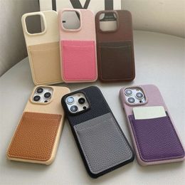 Litchi Pattern Dual Insert Card Suitable for Apple 15 Promax Phone Case iPhone 14 Half Pack 13 Contrast Color 12 Couple 11
