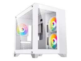 DIYPC ARGB-Q3.v2-W White USB3.0 Tempered Glass Micro ATX Gaming Computer Case w/ Dual Tempered Glass Panel and 3 x ARGB LED Fans (Pre-Installed)