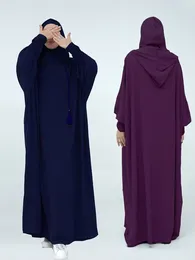 Ethnic Clothing Dubai Linen Khimar Batwing Hoodie Abaya Islam Prayer Clothes African Dresses For Women Modest Muslim Kaftan Dress Robe