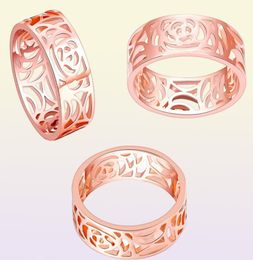 Top Quality Fashion Trendy 8mm 18k rose gold Plated Flower Vintage Wedding bands Rings For Women hollow Design anillo8470584