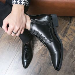 2024 New Pointed Toe Black Dress Leather Italian Men Fashion Men's Business Formal Ankle Boots