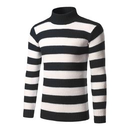 Mens Striped Turtle Neck Sweaters Blue White Red Black Classic Fashion Sweaters Winter Casual Pullover 3XL11 250m