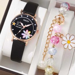 Frauen Uhren kostenloses Armband niedliche Kinder Blumen Süßigkeit Farbstudent Quarz es Little Daisy Armband Set No Box