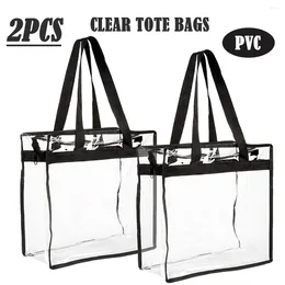 Storage Bags 2Pcs Clear Tote With Zipper Multipurpose Flexible Lunch Bag Large Capacity Transparent Shoulder For Work School