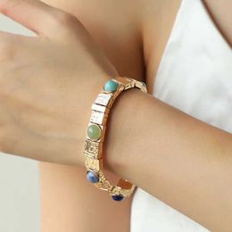 Bangle Retro style jewelry womens luxury gemstone designer fashionable stainless steel gold zinc alloy elegant wide plated gift Q240506