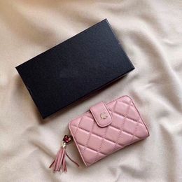 French Luxury Womens Mini Small Coin Purses Pink Black Lambskin Quilted Designer Wallet Tassel Pendant Diamond Pattern Card Holders Han 283r