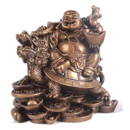 Sculptures Laughing Buddha, Chinese Feng Shui Laughing Buddha Riding Dragon Turtle Statue Home Office Ornament Decoration Attract Wealth