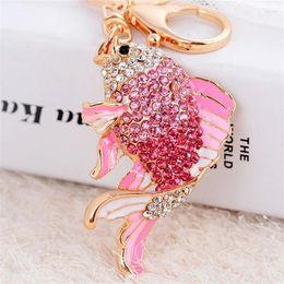 Keychains Exquisite Enamel Crystal Fish Key Chains Holder Goldfish Bag Buckle HandBag Pendant For Car Keyrings