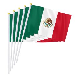 Accessories PTEROSAUR 14*21cm Mexico Hand Flag, World International MX Mexico Mexican National Hand Held Small Waving Flag Desk Decor Gifts