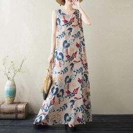 Casual Dresses Sleeveless Loose Summer Tank Dress Thin Light Soft Print Floral Fashion Women Holiday Travel Style Beach Bohemia