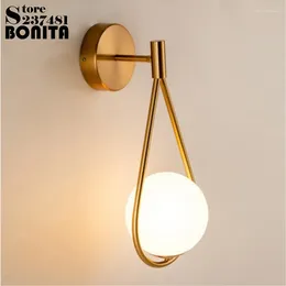 Wall Lamp Home Decor Golden Annular Lights Milky Glass Ball Nordic Simple Brass Water Drop Sconce For Bedroom