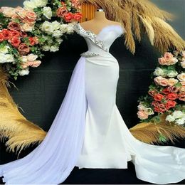 Feather Dress Prom Evening Bling Beads Mermaid Crystal Sexig off-shoulder Sweep Train Gorgeous Special OCN Dresses Es