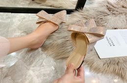 Pointed toe half slippers Female summer wear 2019 new fashion Rhinestone bow Lazy flat sandals Women039s shoes8916880