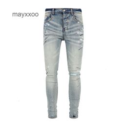 Fotlila jean perforerad amiiris fit designer jeans mångsidiga mens smala mode små high street casual mens byxor modemärke vj5b