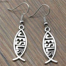 Dangle Chandelier Pendant Earrings New Earrings 27x10mm Jesus Fish Earrings Womens Vintage Jewellery Gifts XW