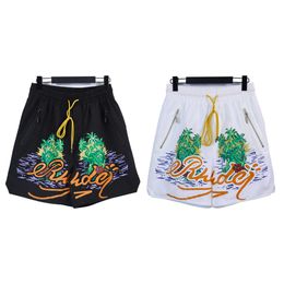 Chaopai RHUDE Coconut Tree Letter Printing Casual Shorts Mens and Womens High Street Elastic Beach Sports Capris