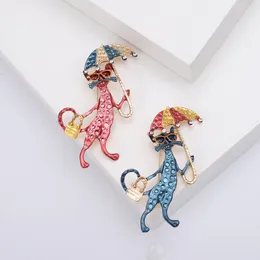 Brooches Selling Alloy Enamel Kitten Umbrella Brooch Fashion Cute Animal Pin Accessories