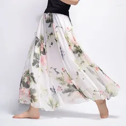 Skirts Summer Chinese Style Fashion Retro Beach Bohemian Skirt Floral Print Long Chiffon Boho Vintage Sweet Cute Girls